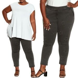 Avenue Elastic Waistband Black Star Embellished Stretch Crop Jean (JN03.5)